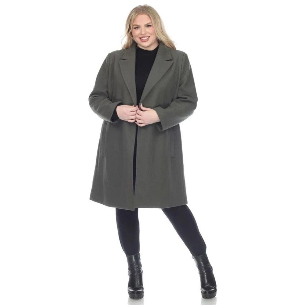 White Mark Women's Plus Size Classic Walker Coat Dark Olive Green 2X - Picture 3 of 10